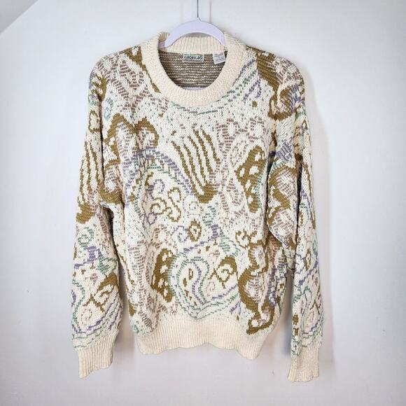 Giorgio Di Firenze Cream Abstract Vintage Pullover Knit Sweater Size Large 80s - Picture 1 of 6